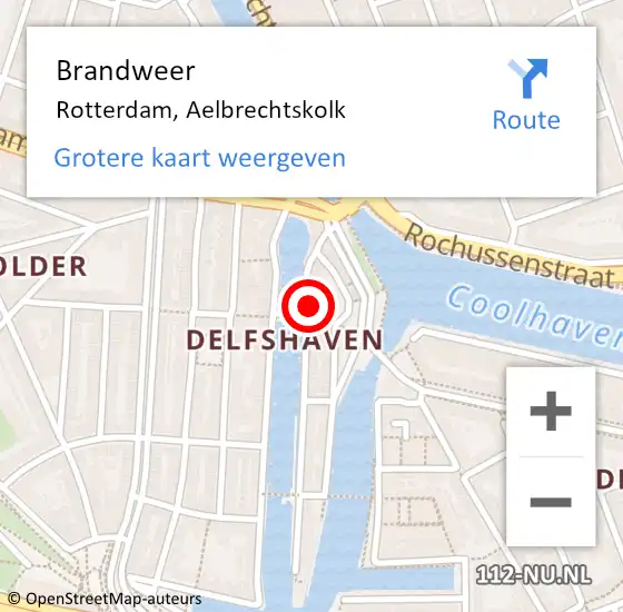Locatie op kaart van de 112 melding: Brandweer Rotterdam, Aelbrechtskolk op 7 mei 2022 05:36