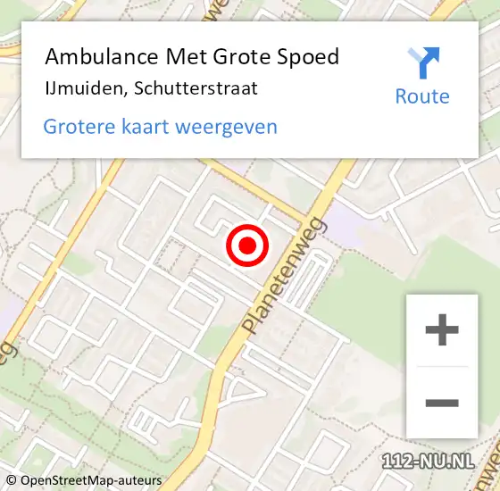 Locatie op kaart van de 112 melding: Ambulance Met Grote Spoed Naar IJmuiden, Schutterstraat op 7 mei 2022 08:41