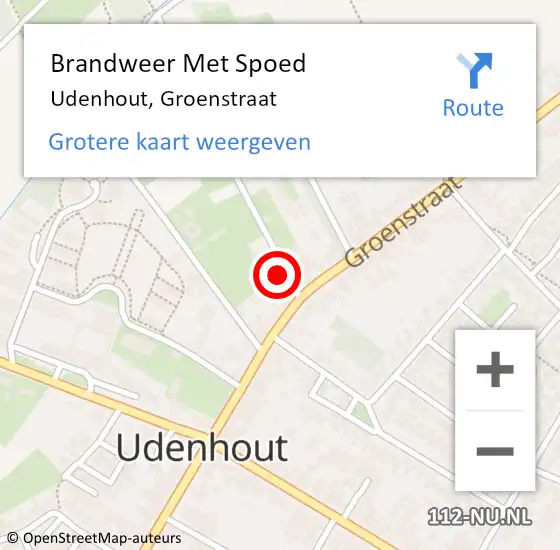 Locatie op kaart van de 112 melding: Brandweer Met Spoed Naar Udenhout, Groenstraat op 7 mei 2022 08:42