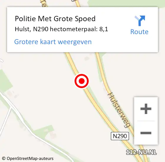 Locatie op kaart van de 112 melding: Politie Met Grote Spoed Naar Hulst, N290 hectometerpaal: 8,1 op 7 mei 2022 09:09