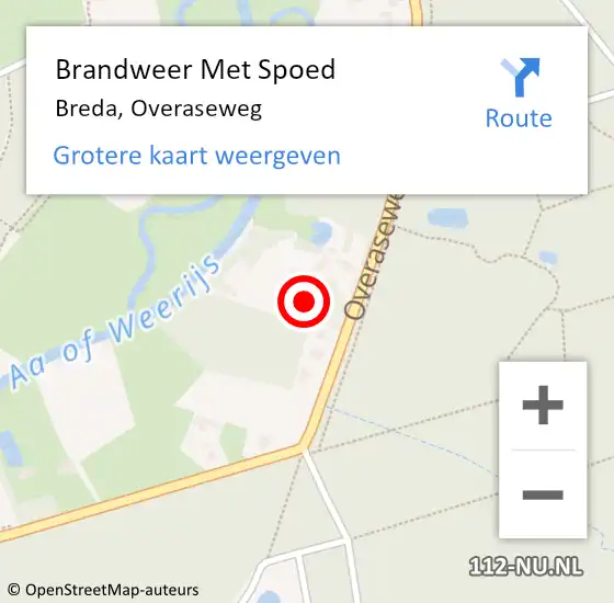 Locatie op kaart van de 112 melding: Brandweer Met Spoed Naar Breda, Overaseweg op 7 mei 2022 10:56