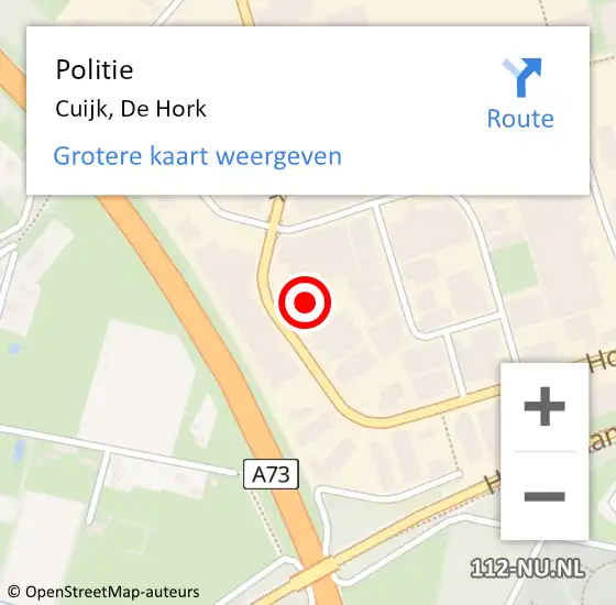 Locatie op kaart van de 112 melding: Politie Cuijk, De Hork op 7 mei 2022 17:49