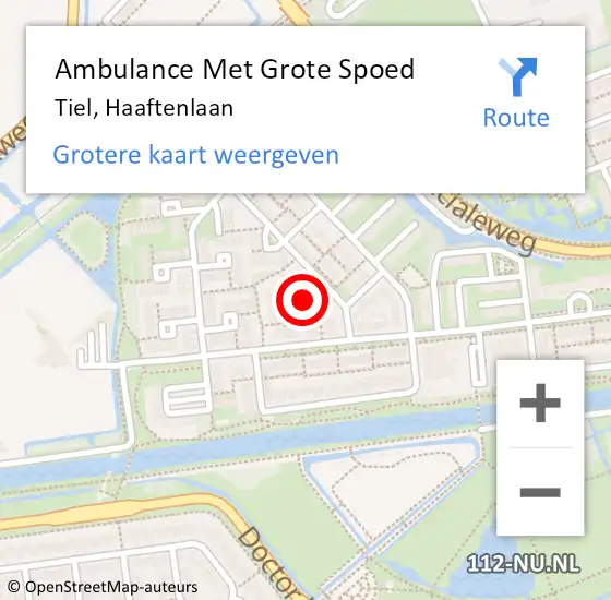 Locatie op kaart van de 112 melding: Ambulance Met Grote Spoed Naar Tiel, Haaftenlaan op 7 mei 2022 19:14