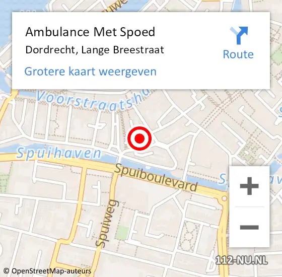 Locatie op kaart van de 112 melding: Ambulance Met Spoed Naar Dordrecht, Lange Breestraat op 7 mei 2022 19:54