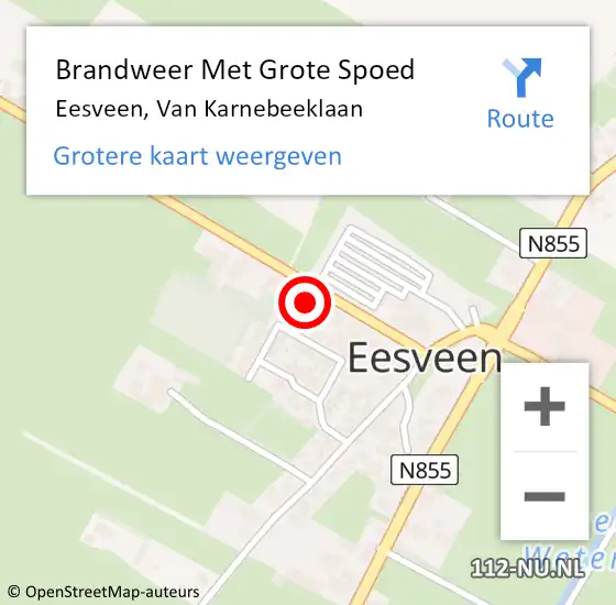 Locatie op kaart van de 112 melding: Brandweer Met Grote Spoed Naar Eesveen, Van Karnebeeklaan op 16 juli 2014 17:33