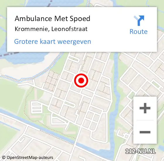Locatie op kaart van de 112 melding: Ambulance Met Spoed Naar Krommenie, Leonofstraat op 8 mei 2022 00:17