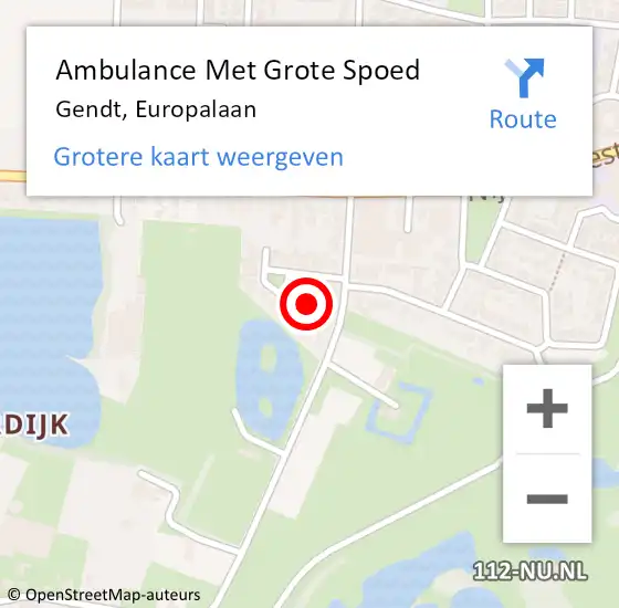 Locatie op kaart van de 112 melding: Ambulance Met Grote Spoed Naar Gendt, Europalaan op 8 mei 2022 05:43