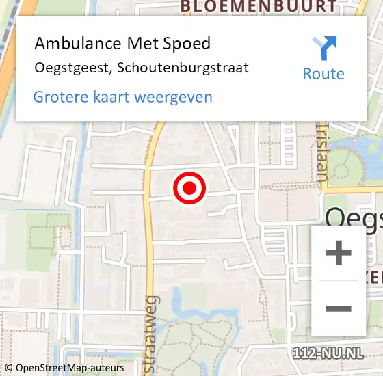 Locatie op kaart van de 112 melding: Ambulance Met Spoed Naar Oegstgeest, Schoutenburgstraat op 8 mei 2022 13:56