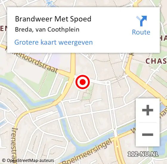 Locatie op kaart van de 112 melding: Brandweer Met Spoed Naar Breda, van Coothplein op 8 mei 2022 16:50