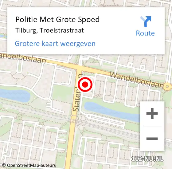 Locatie op kaart van de 112 melding: Politie Met Grote Spoed Naar Tilburg, Troelstrastraat op 8 mei 2022 17:31
