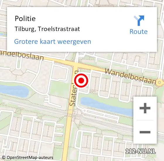 Locatie op kaart van de 112 melding: Politie Tilburg, Troelstrastraat op 8 mei 2022 17:31