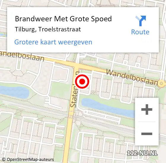 Locatie op kaart van de 112 melding: Brandweer Met Grote Spoed Naar Tilburg, Troelstrastraat op 8 mei 2022 17:31