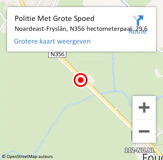 Locatie op kaart van de 112 melding: Politie Met Grote Spoed Naar Noardeast-Fryslân, N356 hectometerpaal: 29,6 op 8 mei 2022 18:20