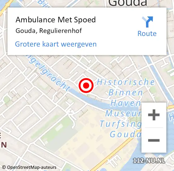 Locatie op kaart van de 112 melding: Ambulance Met Spoed Naar Gouda, Regulierenhof op 8 mei 2022 18:26