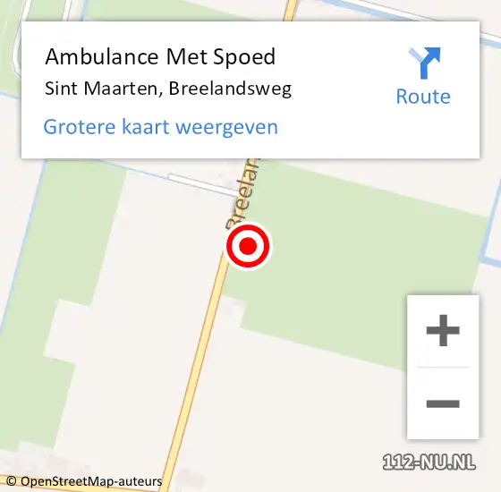 Locatie op kaart van de 112 melding: Ambulance Met Spoed Naar Sint Maarten, Breelandsweg op 8 mei 2022 18:29