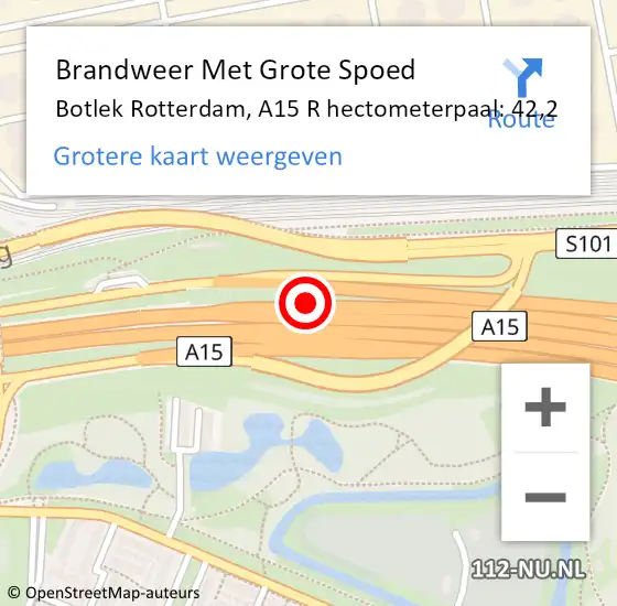 Locatie op kaart van de 112 melding: Brandweer Met Grote Spoed Naar Botlek Rotterdam, A15 R hectometerpaal: 42,2 op 16 juli 2014 19:19