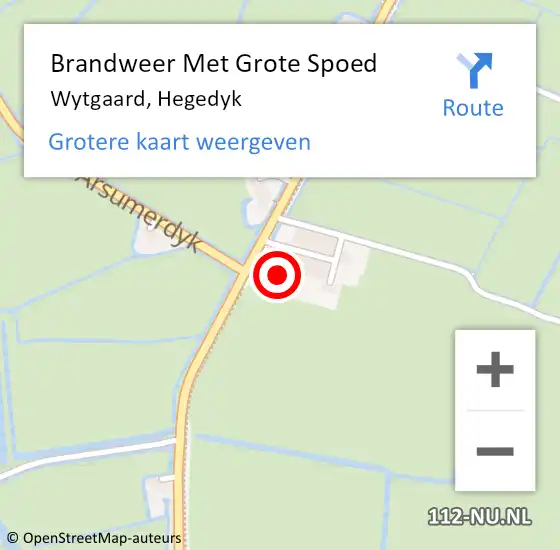 Locatie op kaart van de 112 melding: Brandweer Met Grote Spoed Naar Wytgaard, Hegedyk op 9 mei 2022 01:06
