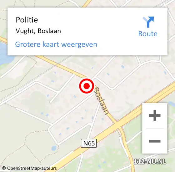 Locatie op kaart van de 112 melding: Politie Vught, Boslaan op 9 mei 2022 09:02