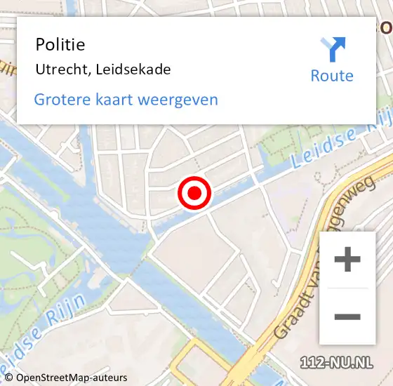 Locatie op kaart van de 112 melding: Politie Utrecht, Leidsekade op 9 mei 2022 09:14