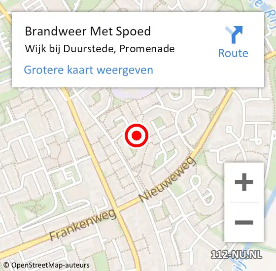 Locatie op kaart van de 112 melding: Brandweer Met Spoed Naar Wijk bij Duurstede, Promenade op 9 mei 2022 09:55