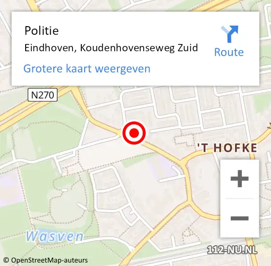 Locatie op kaart van de 112 melding: Politie Eindhoven, Koudenhovenseweg Zuid op 9 mei 2022 11:20