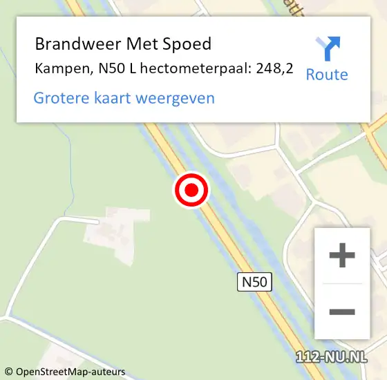 Locatie op kaart van de 112 melding: Brandweer Met Spoed Naar Kampen, N50 L hectometerpaal: 248,2 op 16 juli 2014 20:07