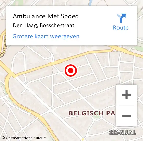 Locatie op kaart van de 112 melding: Ambulance Met Spoed Naar Den Haag, Bosschestraat op 9 mei 2022 12:38