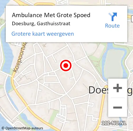 Locatie op kaart van de 112 melding: Ambulance Met Grote Spoed Naar Doesburg, Gasthuisstraat op 9 mei 2022 12:39