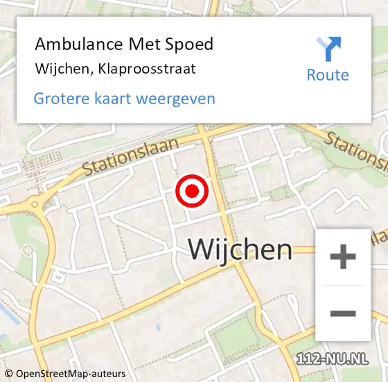 Locatie op kaart van de 112 melding: Ambulance Met Spoed Naar Wijchen, Klaproosstraat op 9 mei 2022 14:25
