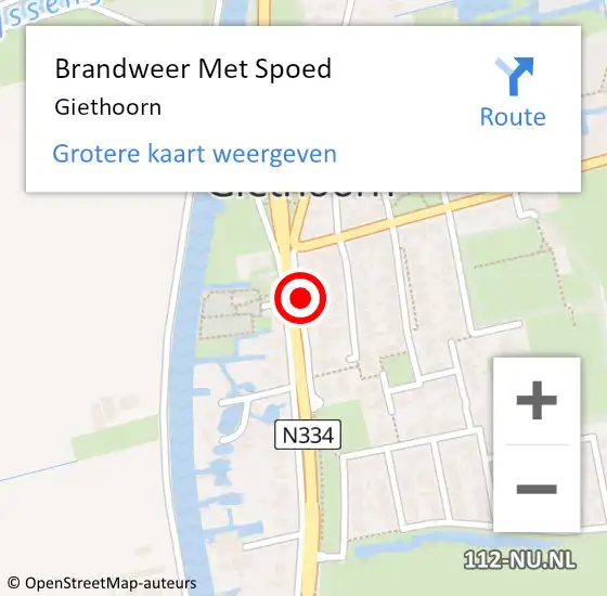 Locatie op kaart van de 112 melding: Brandweer Met Spoed Naar Giethoorn op 9 mei 2022 15:16
