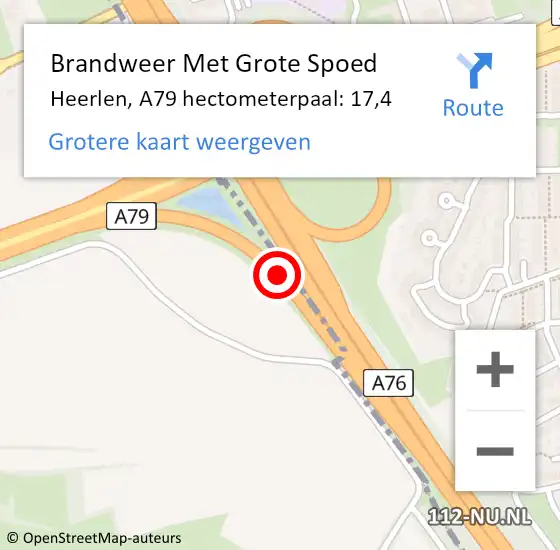Locatie op kaart van de 112 melding: Brandweer Met Grote Spoed Naar Heerlen, A79 hectometerpaal: 17,4 op 9 mei 2022 15:22