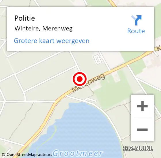 Locatie op kaart van de 112 melding: Politie Wintelre, Merenweg op 9 mei 2022 15:26
