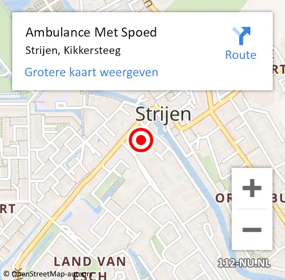 Locatie op kaart van de 112 melding: Ambulance Met Spoed Naar Strijen, Kikkersteeg op 9 mei 2022 15:52