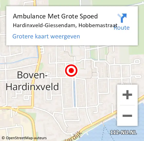 Locatie op kaart van de 112 melding: Ambulance Met Grote Spoed Naar Hardinxveld-Giessendam, Hobbemastraat op 16 juli 2014 20:56