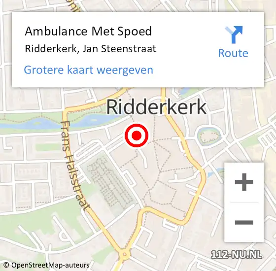 Locatie op kaart van de 112 melding: Ambulance Met Spoed Naar Ridderkerk, Jan Steenstraat op 9 mei 2022 16:45