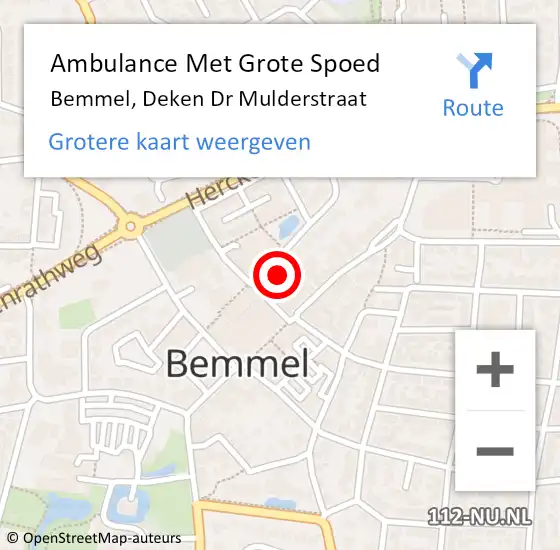 Locatie op kaart van de 112 melding: Ambulance Met Grote Spoed Naar Bemmel, Deken Dr Mulderstraat op 9 mei 2022 18:09