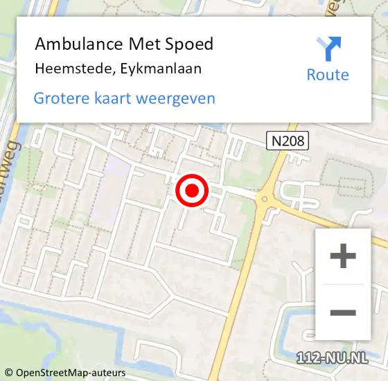 Locatie op kaart van de 112 melding: Ambulance Met Spoed Naar Heemstede, Eykmanlaan op 9 mei 2022 18:17