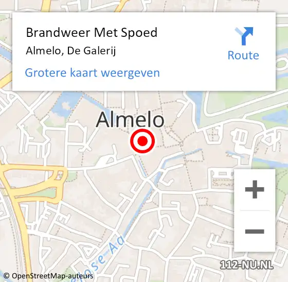 Locatie op kaart van de 112 melding: Brandweer Met Spoed Naar Almelo, De Galerij op 9 mei 2022 18:40