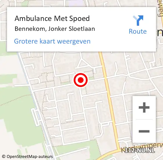 Locatie op kaart van de 112 melding: Ambulance Met Spoed Naar Bennekom, Jonker Sloetlaan op 9 mei 2022 19:51