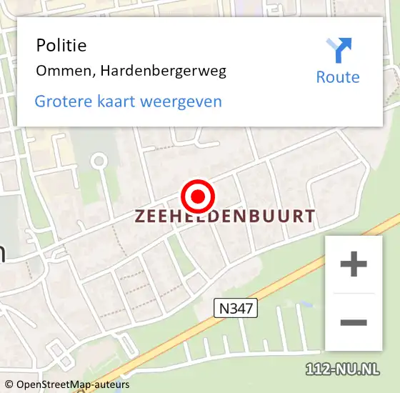 Locatie op kaart van de 112 melding: Politie Ommen, Hardenbergerweg op 9 mei 2022 20:12