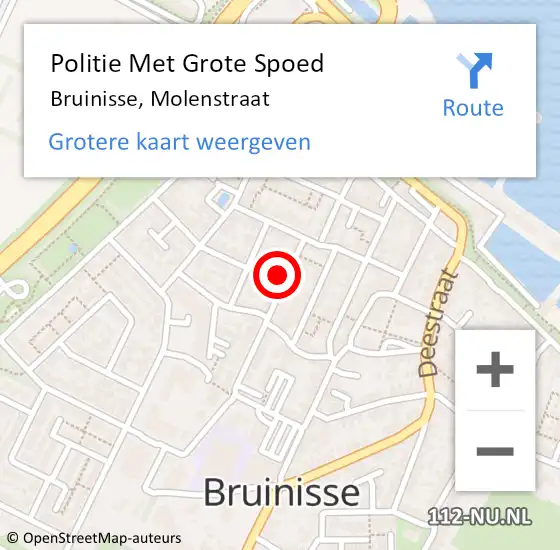 Locatie op kaart van de 112 melding: Politie Met Grote Spoed Naar Bruinisse, Molenstraat op 9 mei 2022 21:43