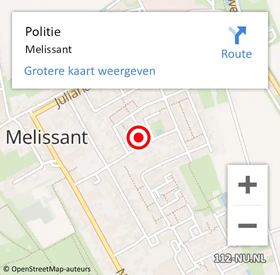Locatie op kaart van de 112 melding: Politie Melissant op 9 mei 2022 22:00