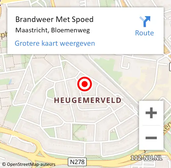 Locatie op kaart van de 112 melding: Brandweer Met Spoed Naar Maastricht, Bloemenweg op 9 mei 2022 22:04