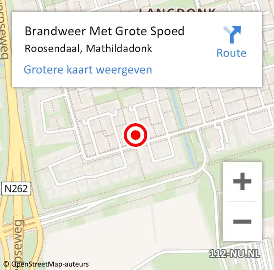 Locatie op kaart van de 112 melding: Brandweer Met Grote Spoed Naar Roosendaal, Mathildadonk op 10 mei 2022 04:24