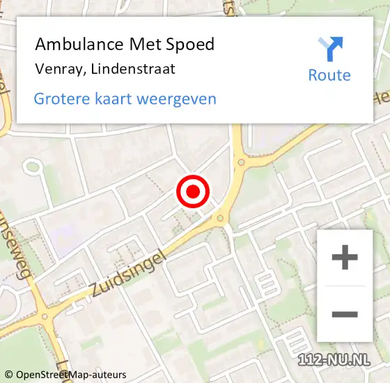 Locatie op kaart van de 112 melding: Ambulance Met Spoed Naar Venray, Lindenstraat op 8 september 2013 23:01