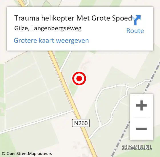 Locatie op kaart van de 112 melding: Trauma helikopter Met Grote Spoed Naar Gilze, Langenbergseweg op 10 mei 2022 05:23