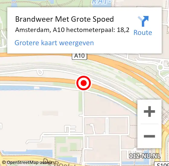 Locatie op kaart van de 112 melding: Brandweer Met Grote Spoed Naar Amsterdam, A10 hectometerpaal: 18,2 op 10 mei 2022 07:57