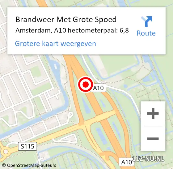 Locatie op kaart van de 112 melding: Brandweer Met Grote Spoed Naar Amsterdam, A10 hectometerpaal: 6,8 op 10 mei 2022 10:45