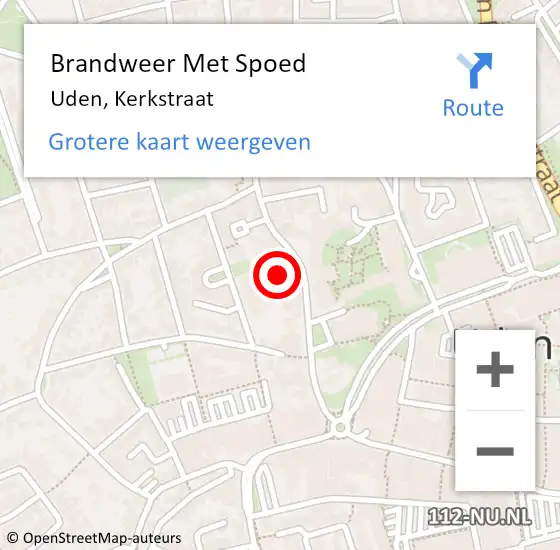 Locatie op kaart van de 112 melding: Brandweer Met Spoed Naar Uden, Kerkstraat op 10 mei 2022 10:46