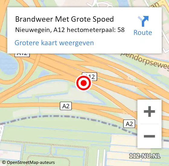 Locatie op kaart van de 112 melding: Brandweer Met Grote Spoed Naar Nieuwegein, A12 hectometerpaal: 58 op 10 mei 2022 11:29
